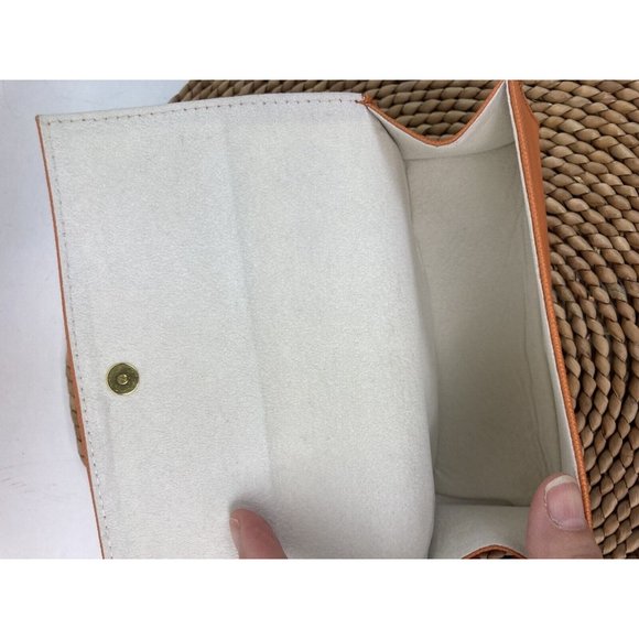 * Tory Burch Saffiano Leather Orange Eye Reading Glasses Case Gold Logo Snap - Picture 6 of 6